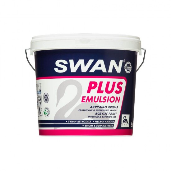 Ακρυλικό Χρώμα Swan Plus Emulsion Εσωτερικής και Εξωτερικής Χρήσης Λευκό 3Lt 