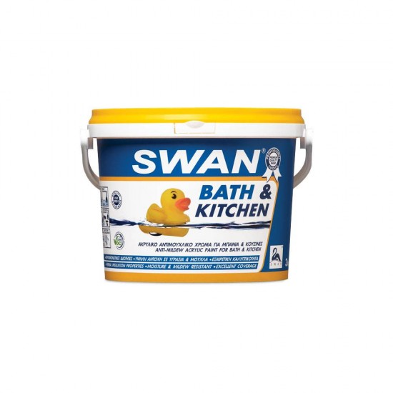 Ακρυλικό Αντιμουχλικό Χρώμα Swan Bath & Kitchen Εσωτερικής και Εξωτερικής Χρήσης Λευκό 3Lt