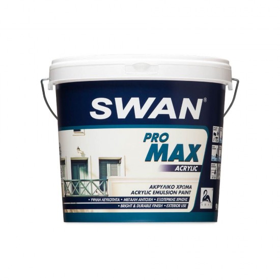 Ακρυλικό Χρώμα Swan Pro Max Acrylic Εξωτερικής Χρήσης Μαύρο 9Lt