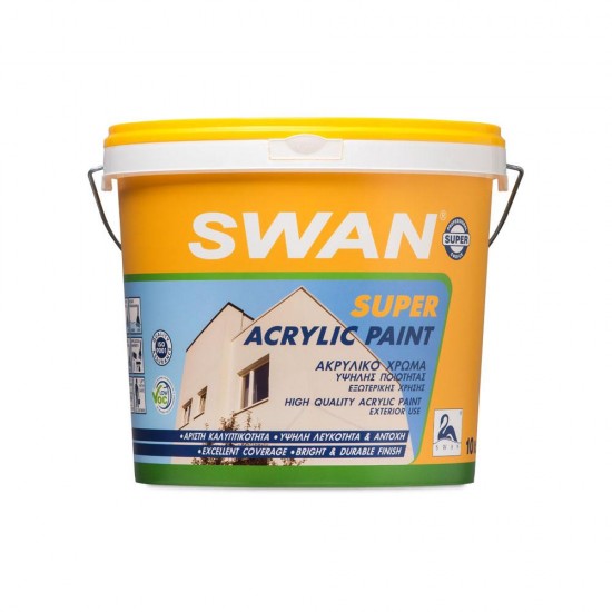 Ακρυλικό Χρώμα Swan Super Acrylic Εξωτερικής Χρήσης Εξαιρετικής Ποιότητας Λευκό 3Lt