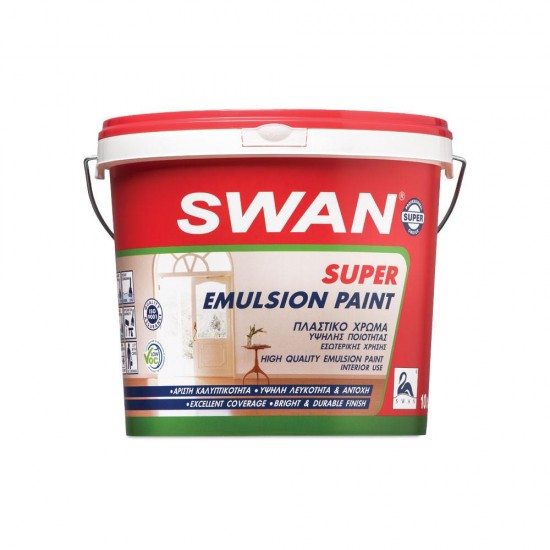 Πλάστικό Χρώμα Swan Super Emulsion Εσωτερικής Χρήσης Εξαιρετικής Ποιότητας Λευκό 750ml