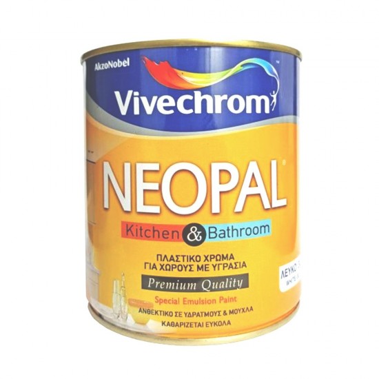 Πλαστικό Χρώμα Vivechrom Neopal Kitchen & Bathroom Eco Εσωτερικής Χρήσης Αντιμουχλικό Οικολογικό Λευκό 750ml