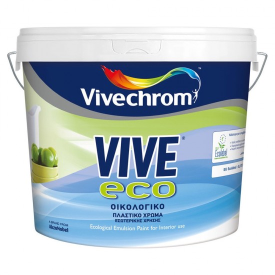 Πλαστικό Χρώμα Vivechrom Vive Eco Εσωτερικής Χρήσης Οικολογικό Λευκό 9Lt
