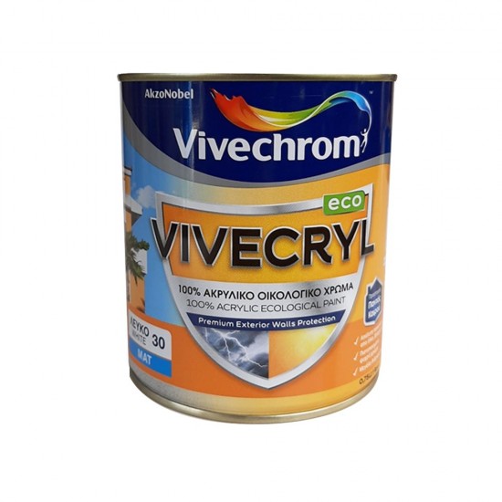 Ακρυλικό Χρώμα Vivechrom Vivecryl Eco Εξωτερικής Χρήσης Οικολογικό Λευκό 750ml