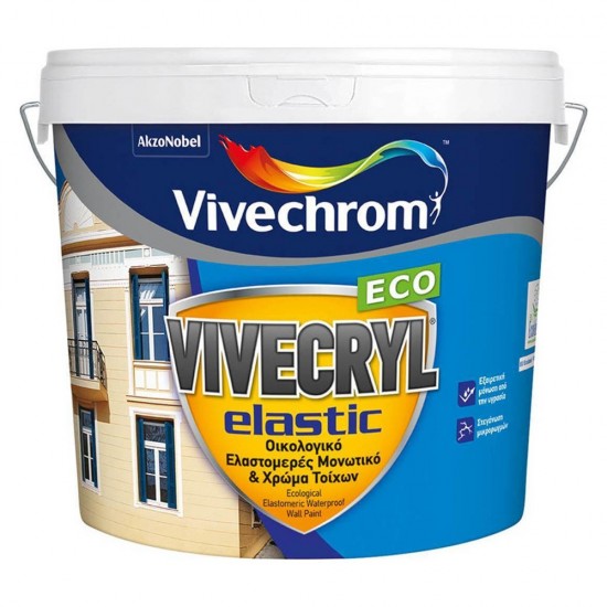 Ακρυλικό Ελαστομερές Μονωτικό και Χρώμα Vivechrom Vivecryl Elastic Eco Εξωτερικής Χρήσης Οικολογικό Λευκό 3Lt