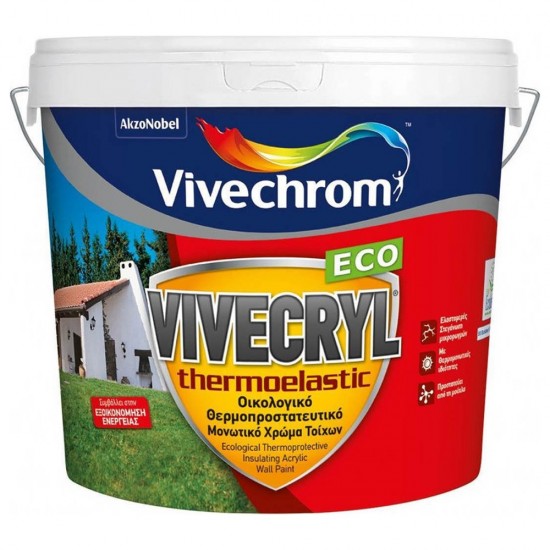 Ακρυλικό Θερμοπροστατευτικό Μονωτικό Χρώμα Vivechrom Vivecryl Thermoelastic Eco Εξωτερικής Χρήσης Οικολογικό Λευκό 3Lt