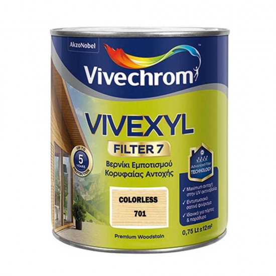 Βερνίκι Εμποτισμού Ξύλου Βάσεως Διαλύτου Κορυφαίας Αντοχής Vivechrom Vivexyl Filter 7 701 Άχρωμο Σατινέ 2.5Lt